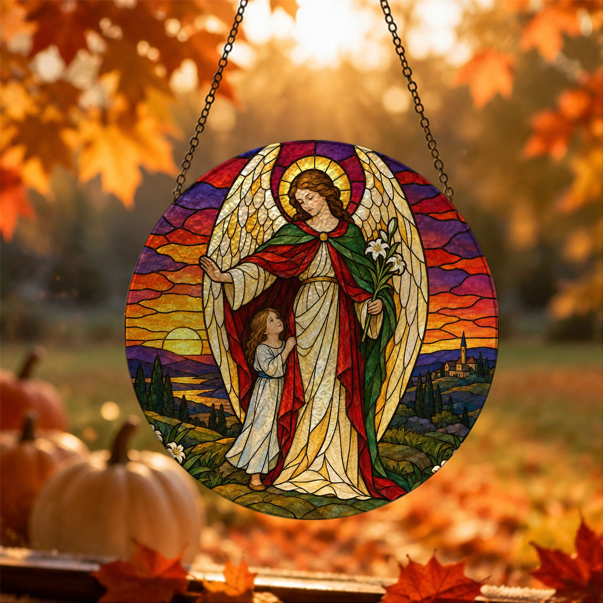 Custos Meus III Glass Suncatcher - Catholic Suncatcher, hanging display