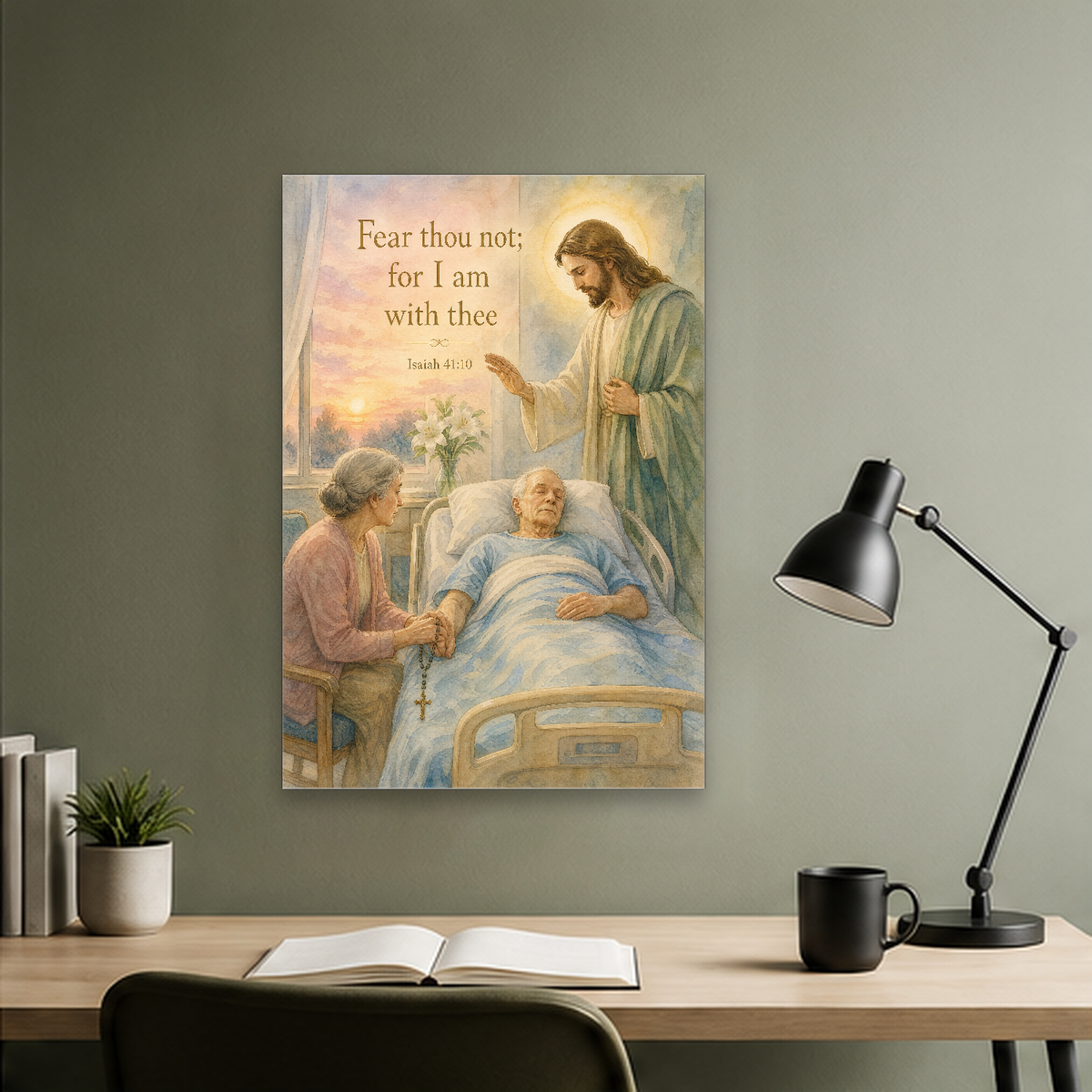 Dawn At The Bedside Canvas Wall Art - Christian Wall Art, close-up of the print