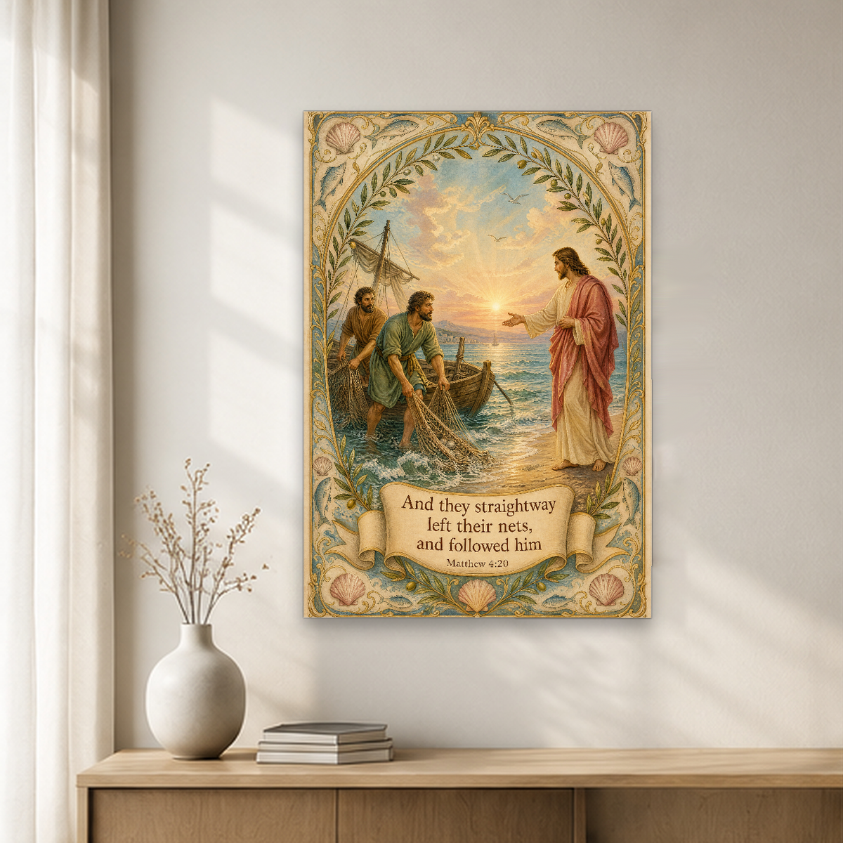 Dawn Call By The Sea Canvas Wall Art - Christian Wall Art, close-up of the print