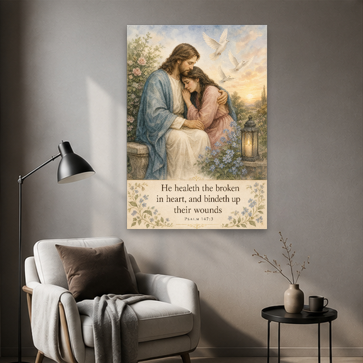 Dawn in the Garden of Comfort Canvas Wall Art - Christian Wall Art, detail view