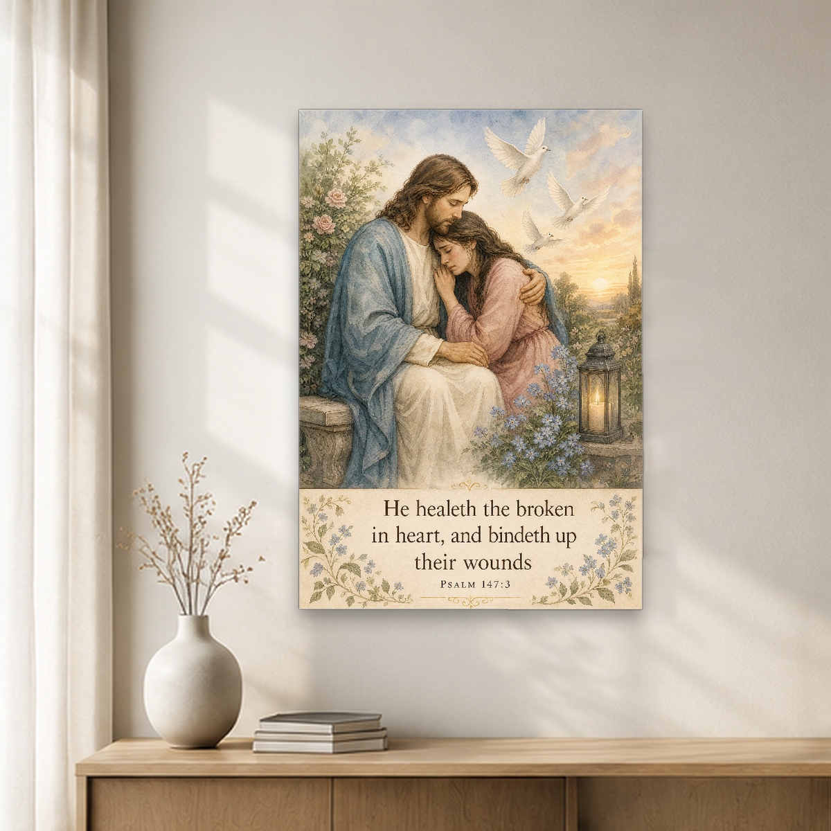 Dawn in the Garden of Comfort Canvas Wall Art - Christian Wall Art, close-up of the print
