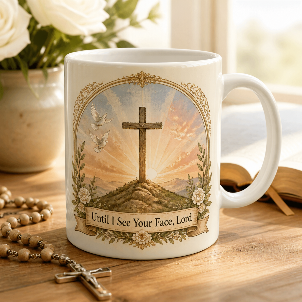 Dawn Over Calvary Ceramic Mug - Christian Coffee Mug, front view
