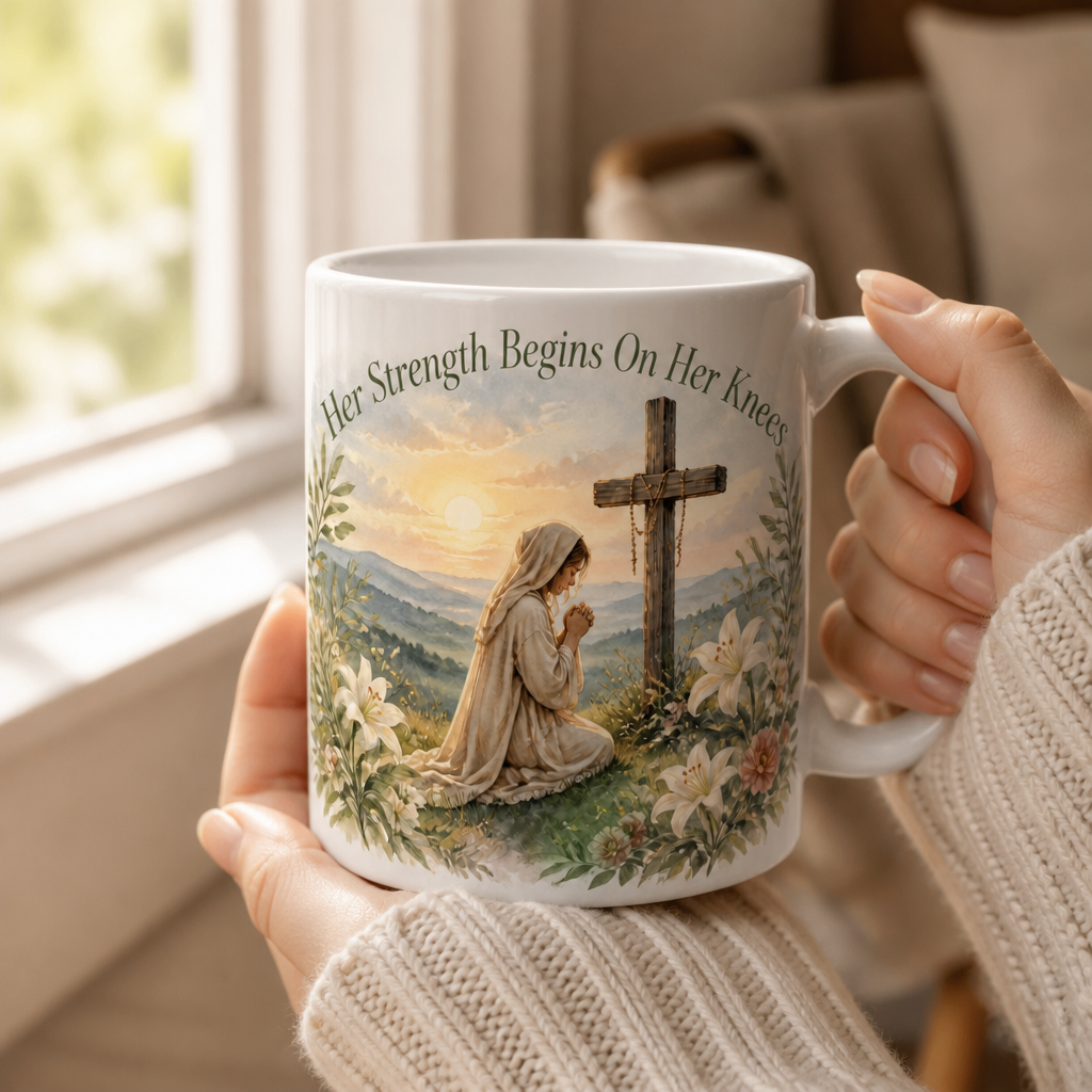 Dawn Prayer On The Hill Ceramic Mug - Christian Coffee Mug, styled in the home