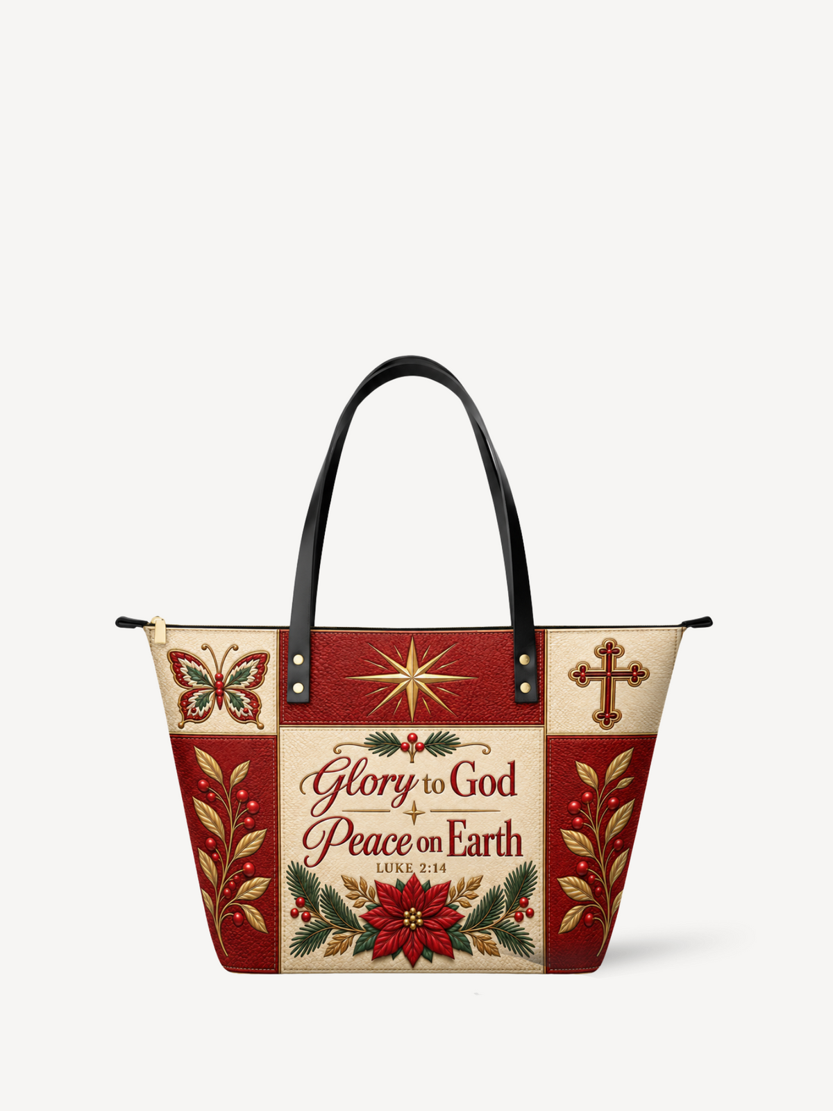 Divine Glory PU Leather Tote Bag - Christian Tote Bag, front view