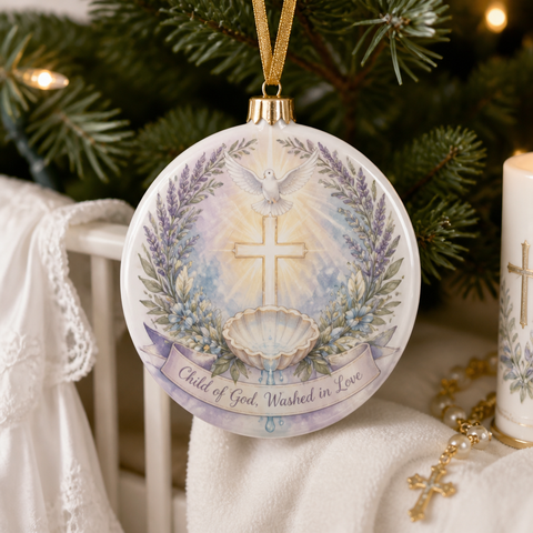 Dove Over Living Waters Ceramic Ornament - Christian Christmas Ornament, front view