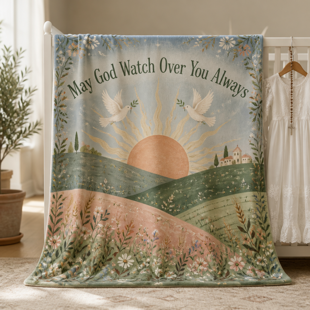Doves Over Dawn Hills Fleece Blanket - Christian Blanket, front view