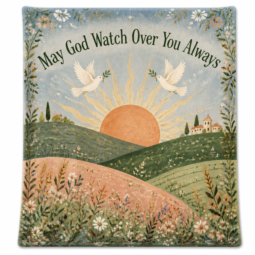 Doves Over Dawn Hills Fleece Blanket - Christian Blanket, detail view