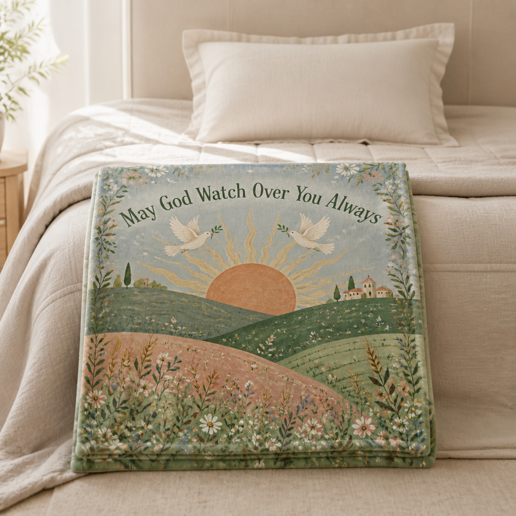 Doves Over Dawn Hills Fleece Blanket - Christian Blanket, styled in the home