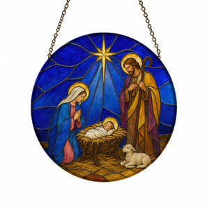 Emmanuel Glass Suncatcher - Catholic Suncatcher, front view