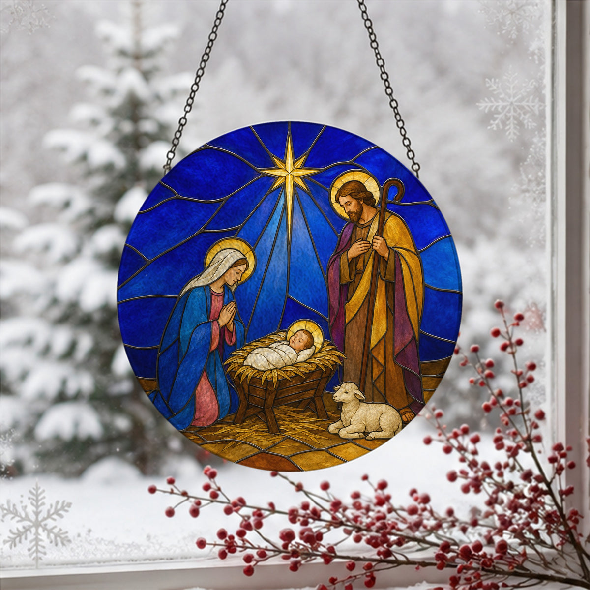 Emmanuel Glass Suncatcher - Catholic Suncatcher, detail view