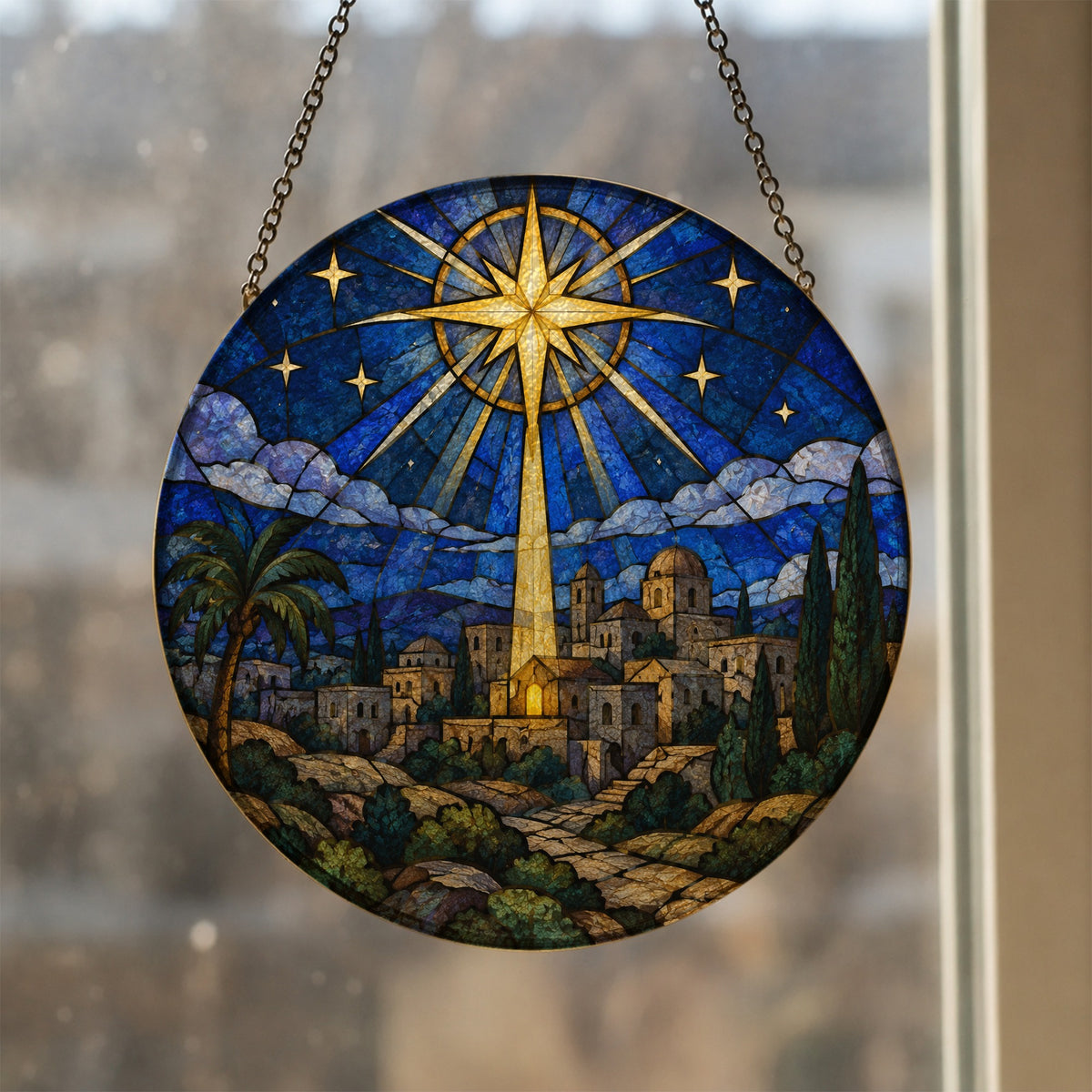 Emmanuel III Glass Suncatcher - Catholic Suncatcher, styled in the home