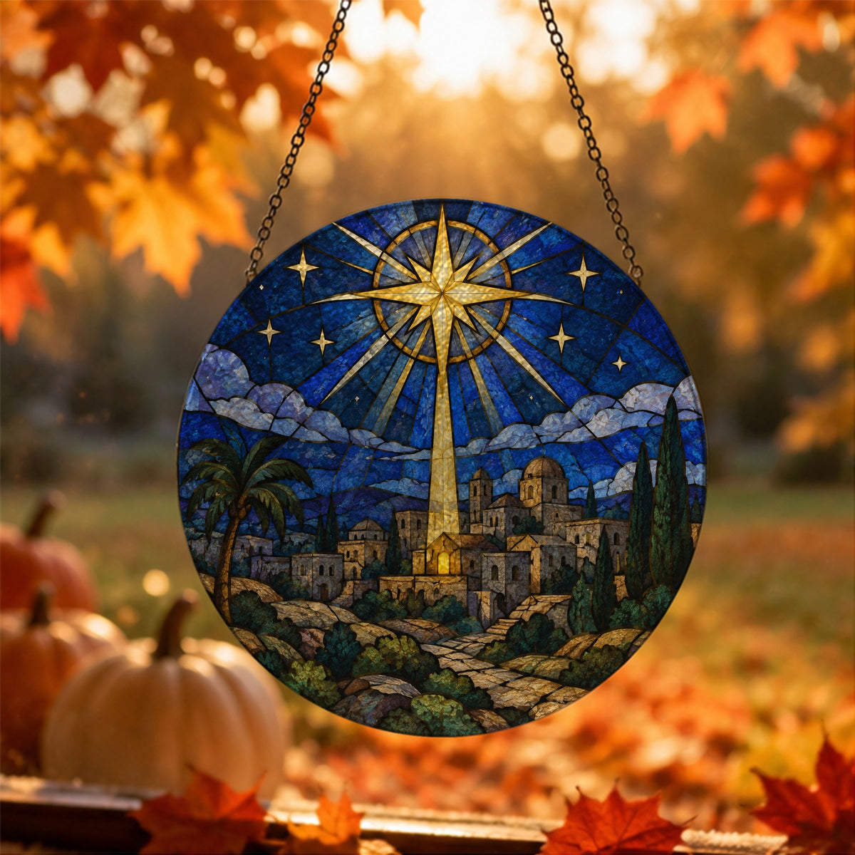 Emmanuel III Glass Suncatcher - Catholic Suncatcher, hanging display