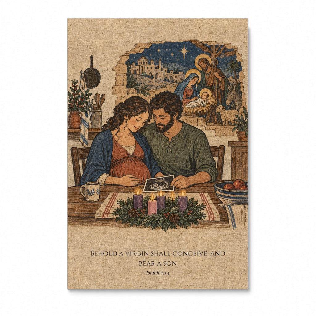 Emmanuel in Woodblock Canvas Wall Art - Catholic Wall Art, front view