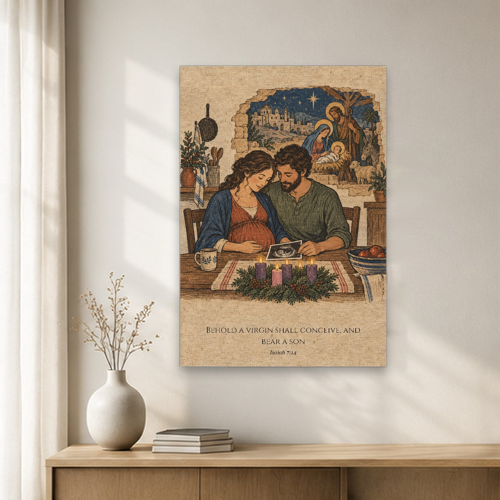 Emmanuel in Woodblock Canvas Wall Art - Catholic Wall Art, gift presentation
