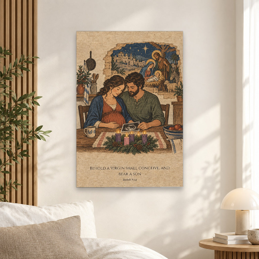 Emmanuel in Woodblock Canvas Wall Art - Catholic Wall Art, alternate angle