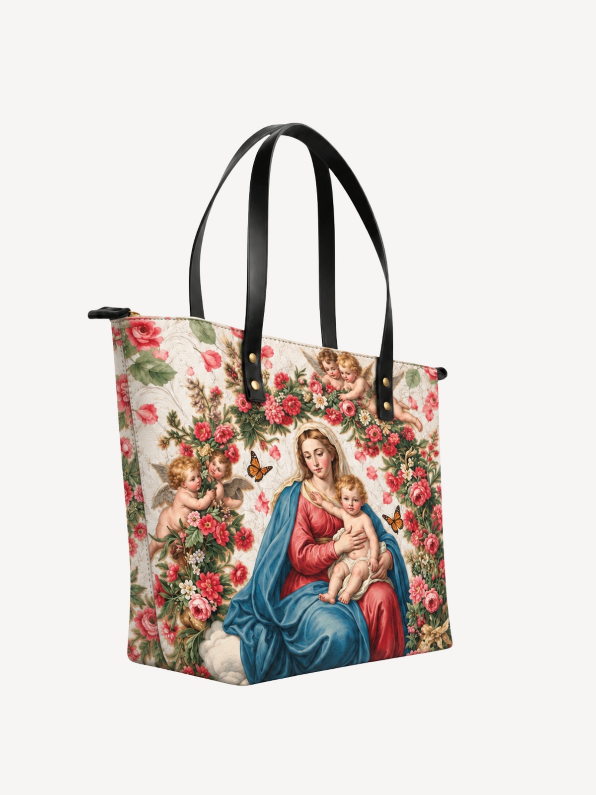 Eternal Tenderness PU Leather Tote Bag - Christian Tote Bag, detail view