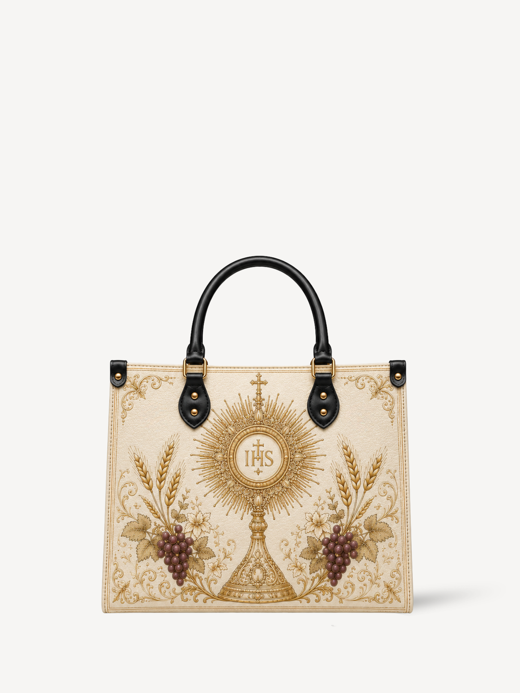 "Eucharistic Harvest" Leather Handbag - Catholic Leather Handbag, Front View