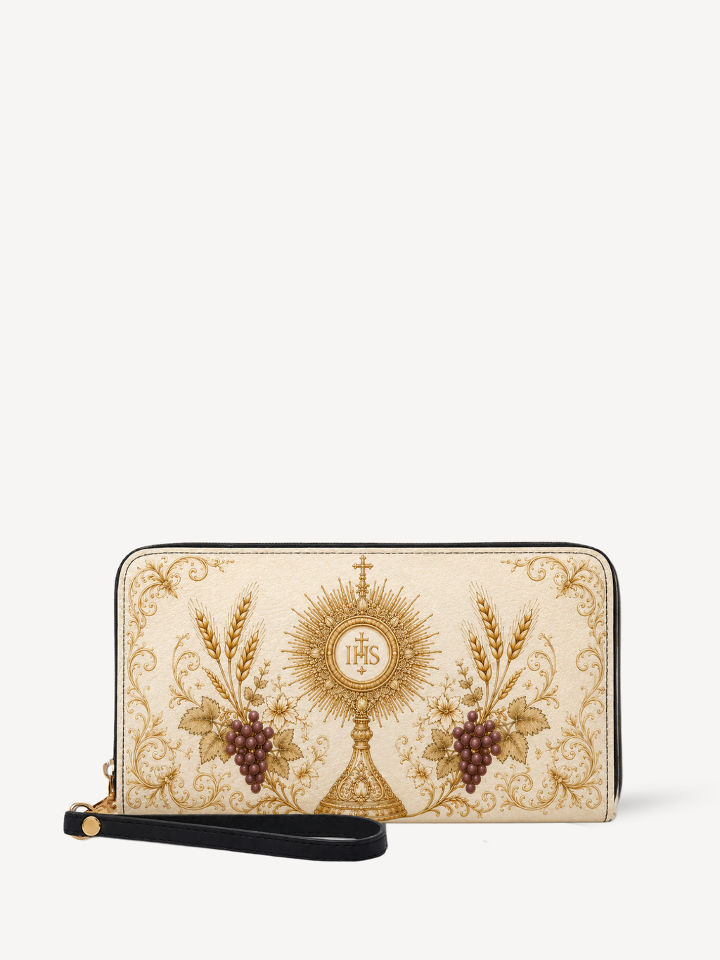 "Eucharistic Harvest" Leather Wallet - Catholic Leather Wallet, Front View