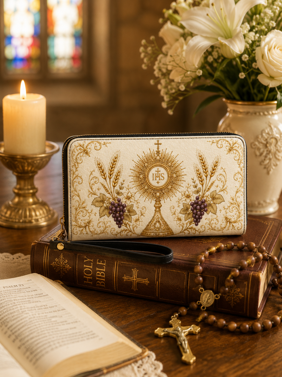 "Eucharistic Harvest" Leather Wallet - Catholic Leather Wallet, View 5