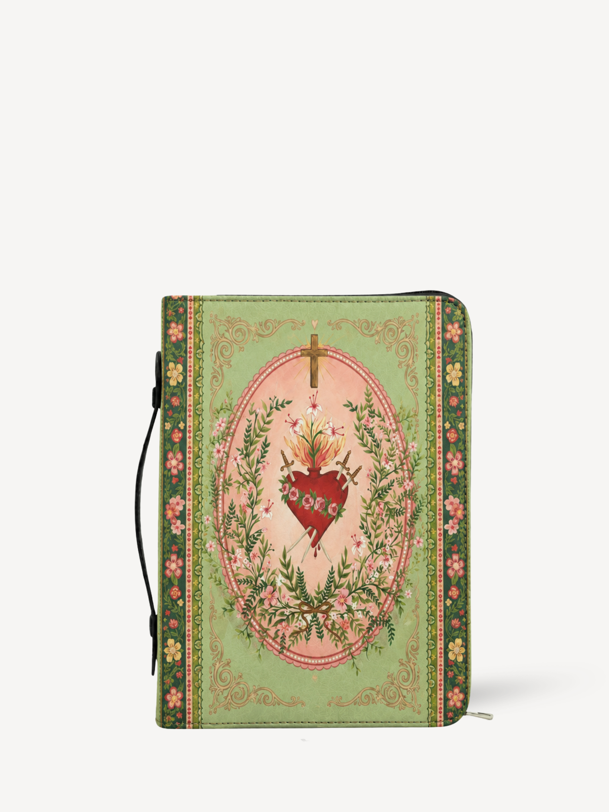 Ever-Blooming Heart Bible Cover - PU Leather Bible Cover, front view