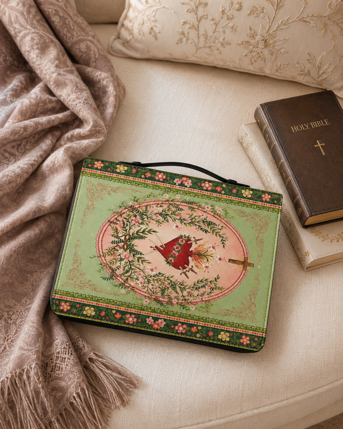 Ever-Blooming Heart Bible Cover - Leather Bible Cover, hanging display