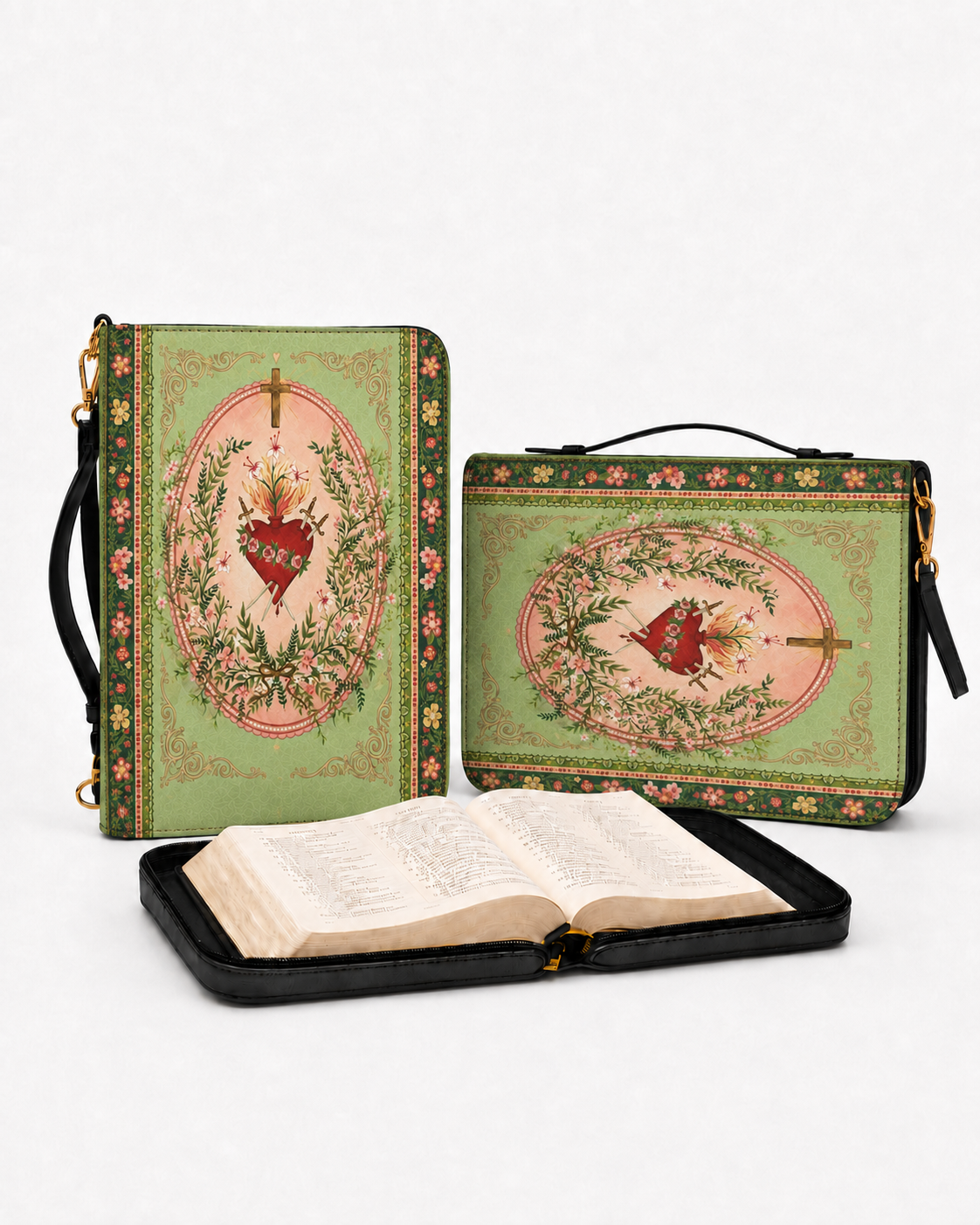 Ever-Blooming Heart Bible Cover - PU Leather Bible Cover, close-up of the print