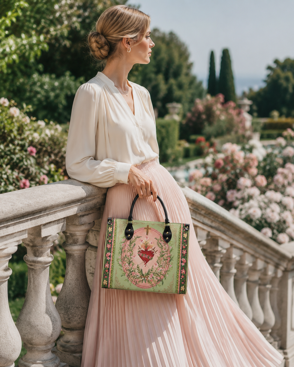 "Ever-Blooming Heart" Leather Handbag - Catholic Leather Handbag, View 3