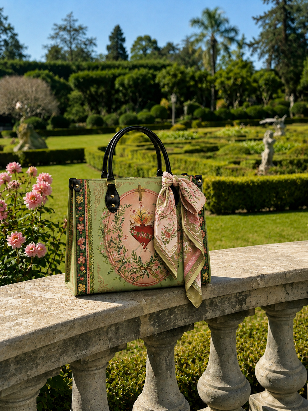 "Ever-Blooming Heart" Leather Handbag - Catholic Leather Handbag, View 5