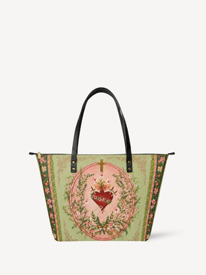 Ever-Blooming Heart PU Leather Tote Bag - Christian Tote Bag, front view