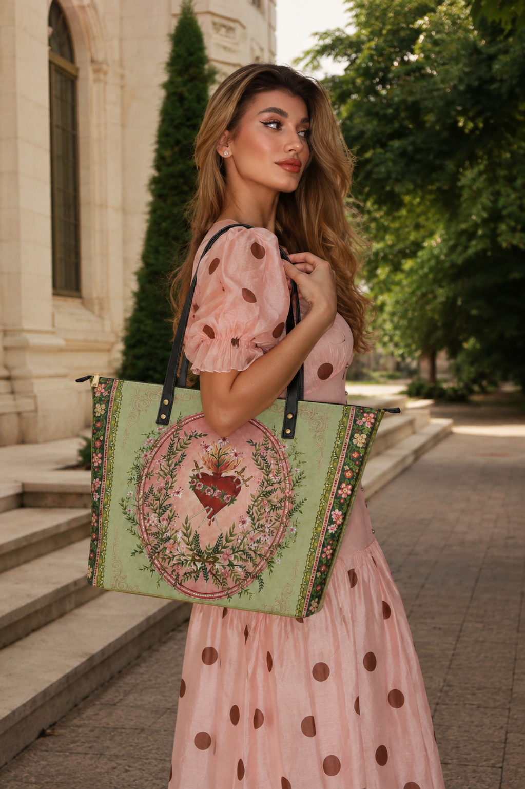 Ever-Blooming Heart PU Leather Tote Bag - Christian Tote Bag, hanging display