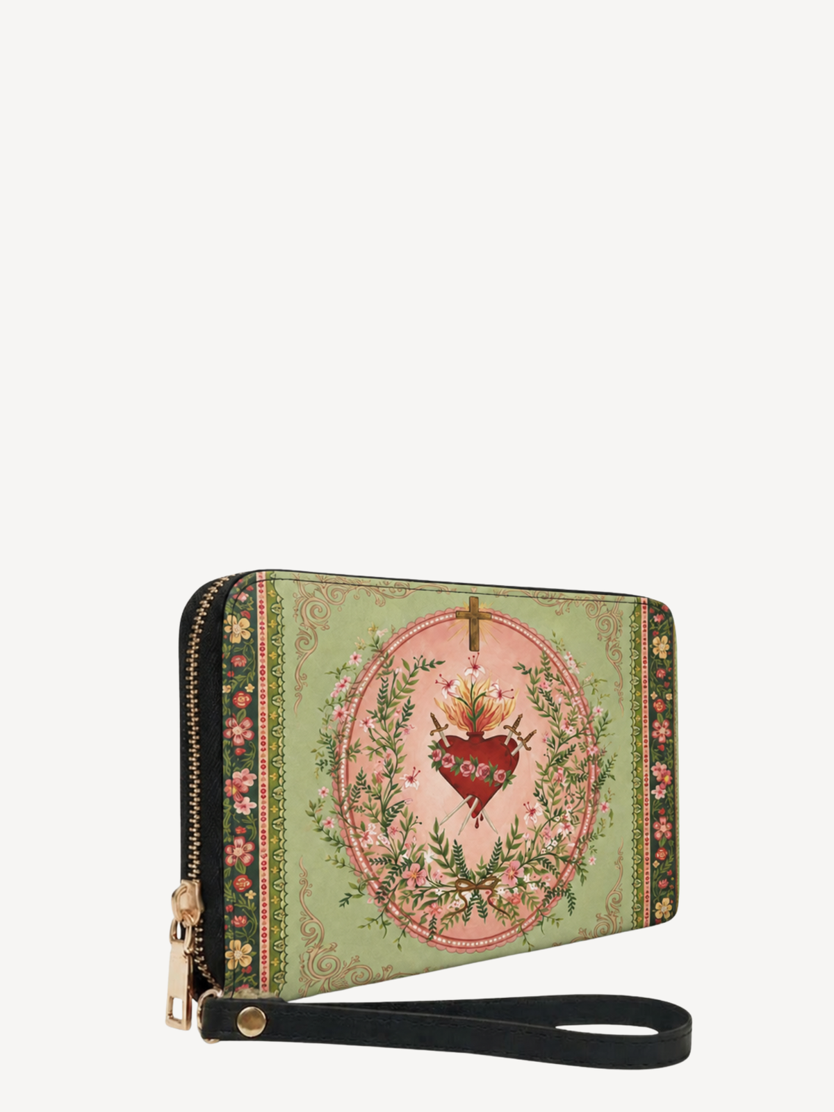 Ever-Blooming Heart PU Leather Wallet - Christian Wallet, close-up of the print