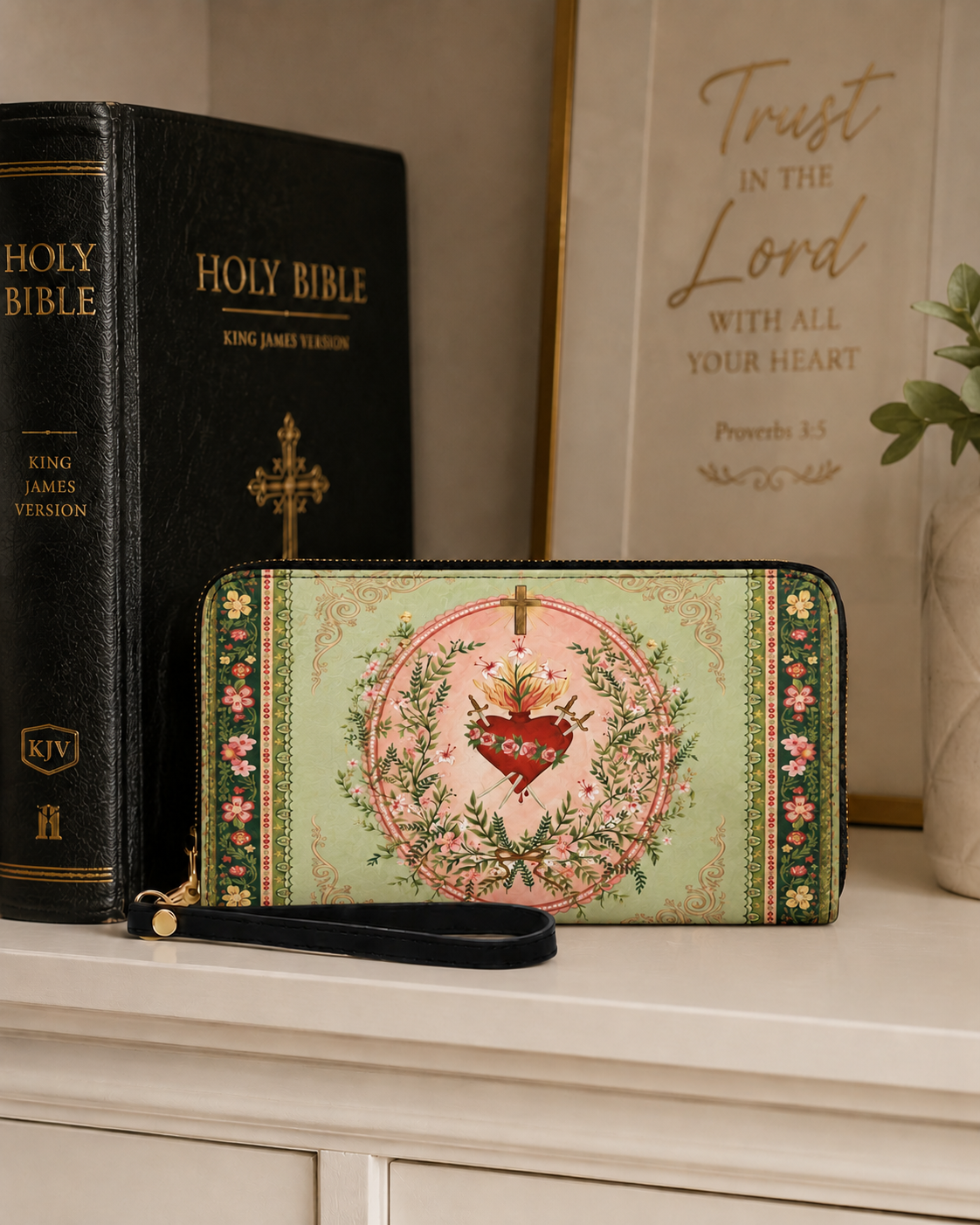 Ever-Blooming Heart PU Leather Wallet - Christian Wallet, hanging display