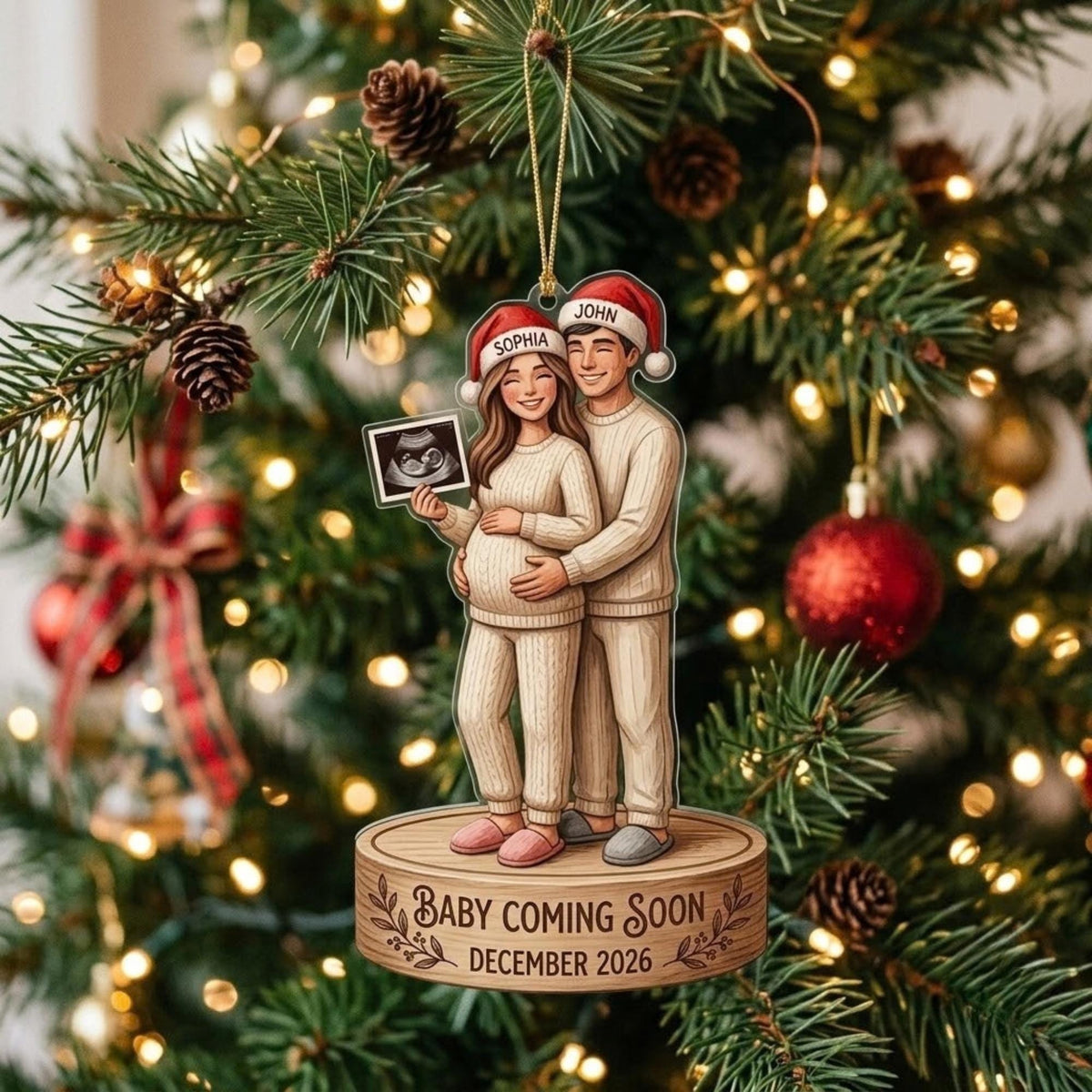 Expecting Couple Baby Coming Soon Acrylic Ornament - Acrylic Christmas Ornament, front view