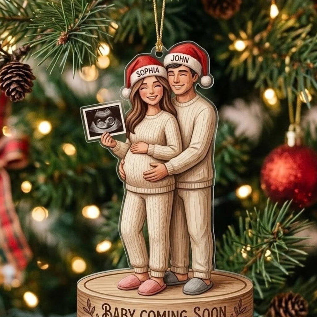 Expecting Couple Baby Coming Soon Acrylic Ornament - Acrylic Christmas Ornament, detail view