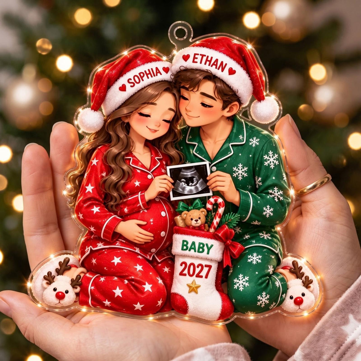 Expecting Parents Ultrasound Christmas Acrylic Ornament - Acrylic Christmas Ornament, front view