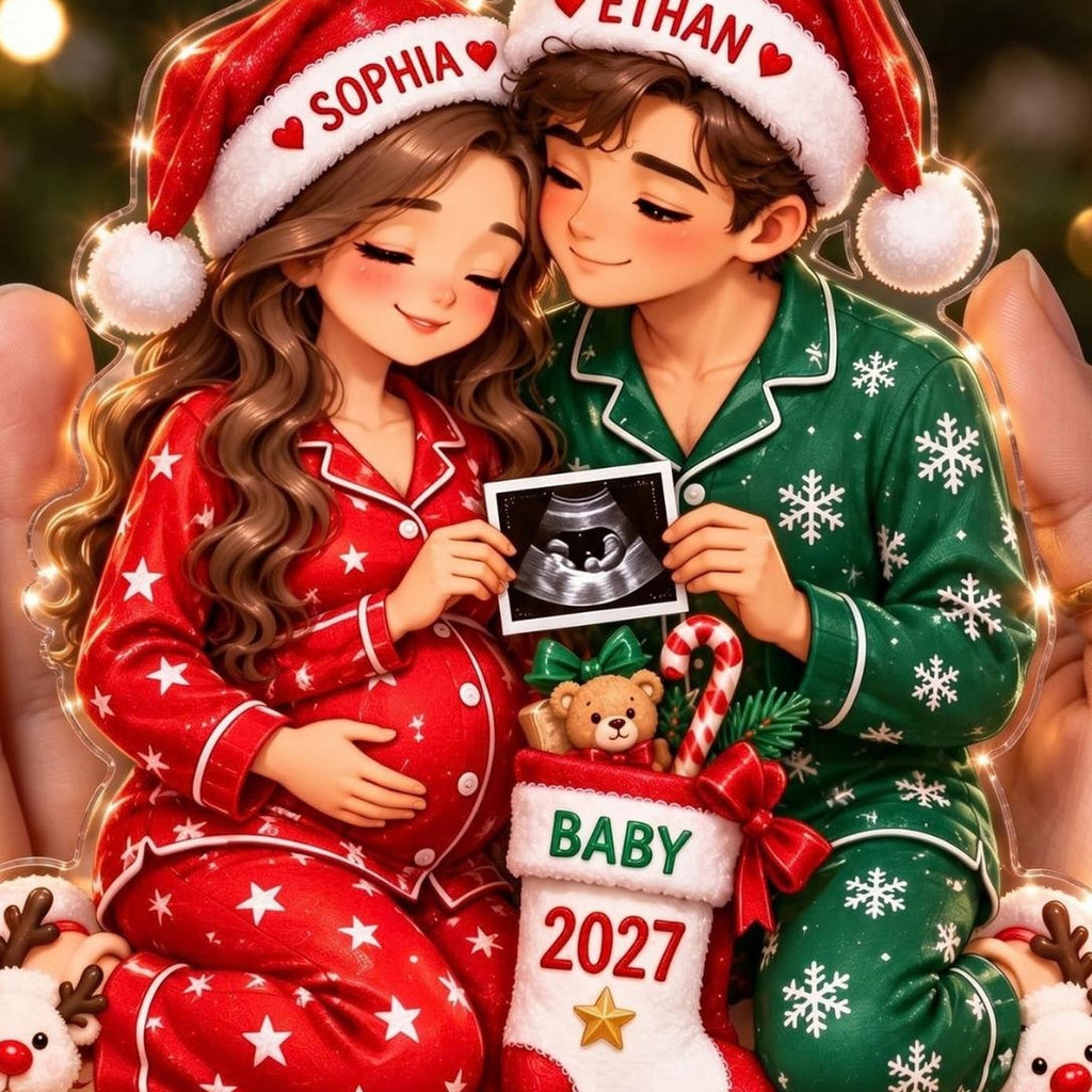 Expecting Parents Ultrasound Christmas Acrylic Ornament - Acrylic Christmas Ornament, styled in the home