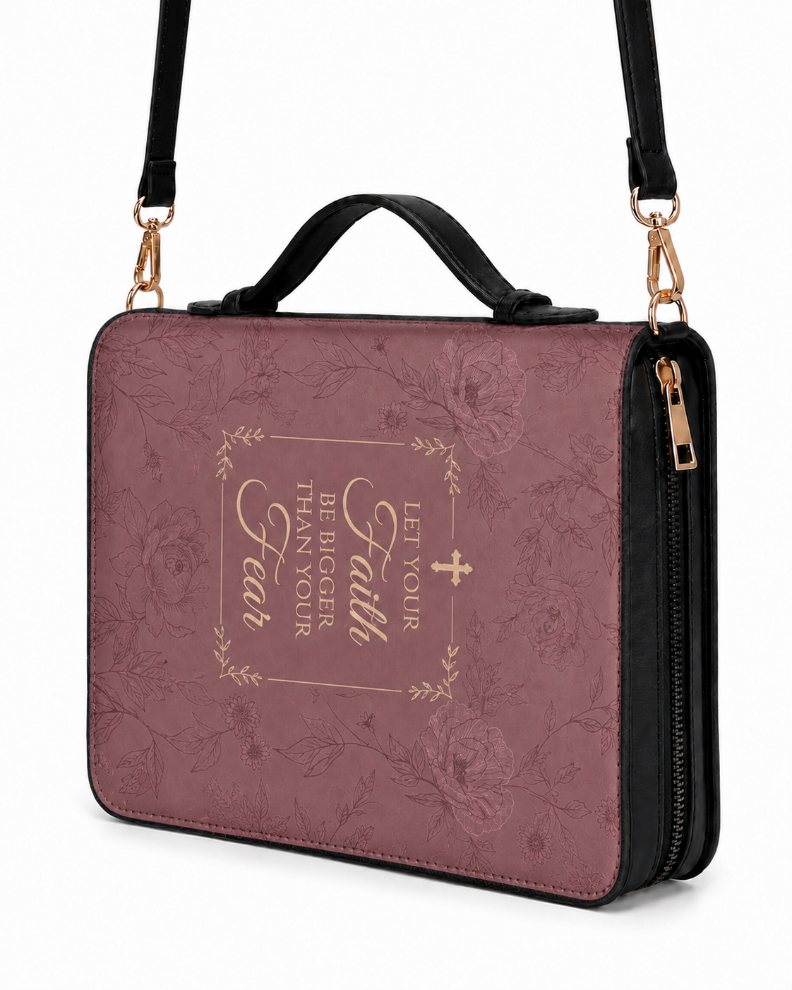 Faith Over Fear Bible Cover - PU Leather Bible Cover, close-up of the print