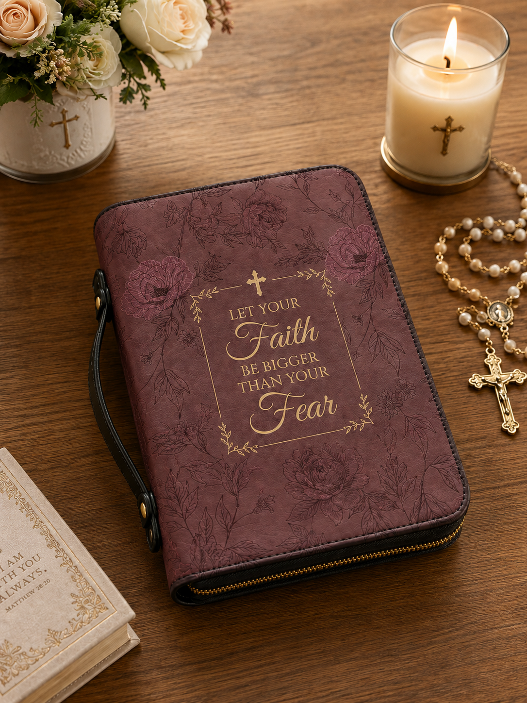 Faith Over Fear Bible Cover - PU Leather Bible Cover, hanging display