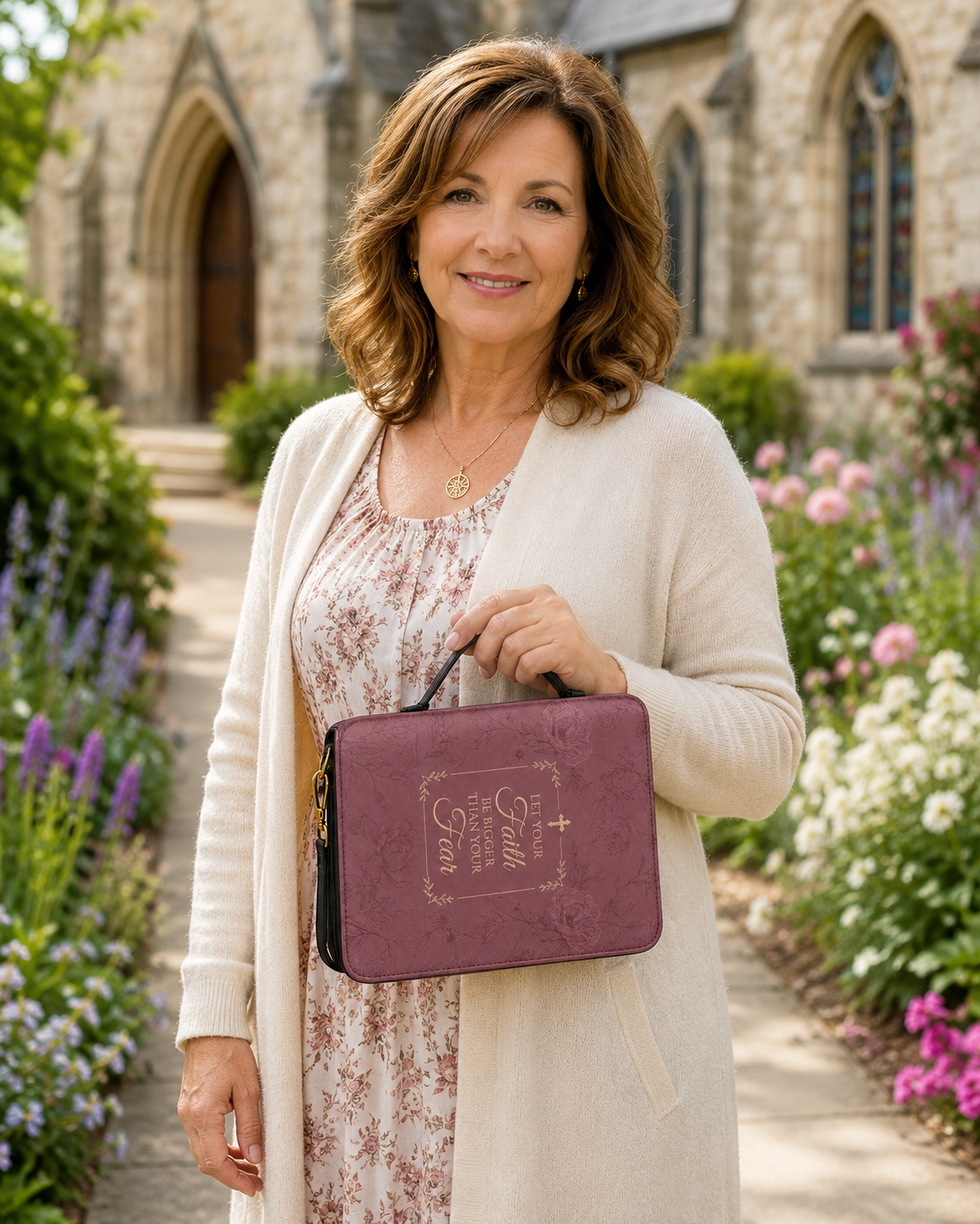 Faith Over Fear Bible Cover - PU Leather Bible Cover, styled in the home