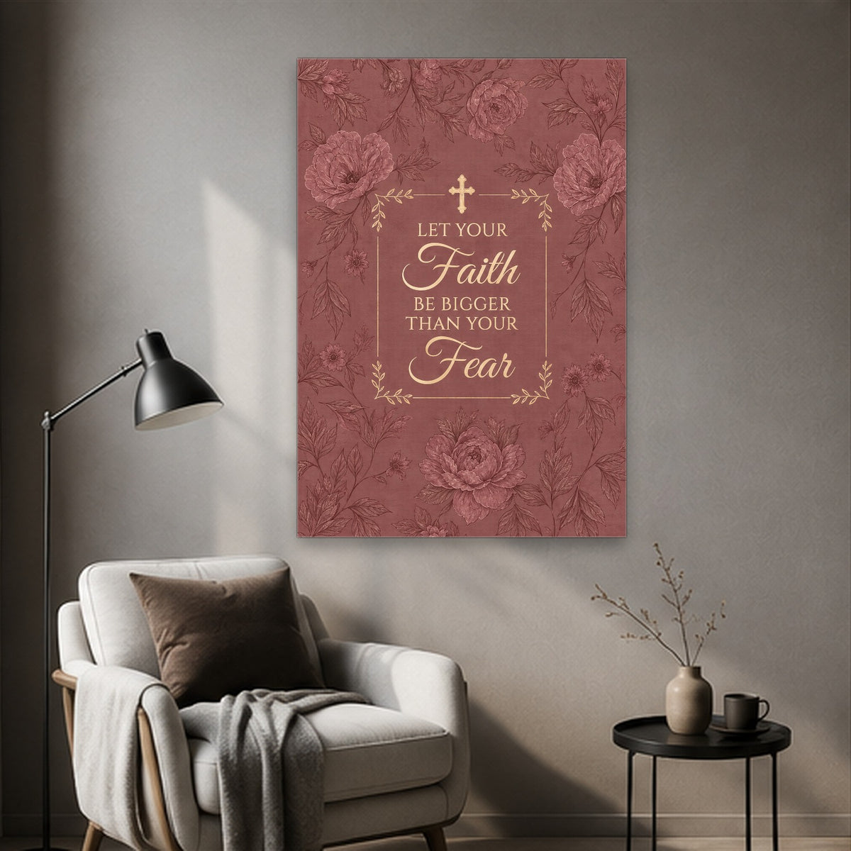 Faith Over Fear Canvas Wall Art - Catholic Wall Art, styled in the home