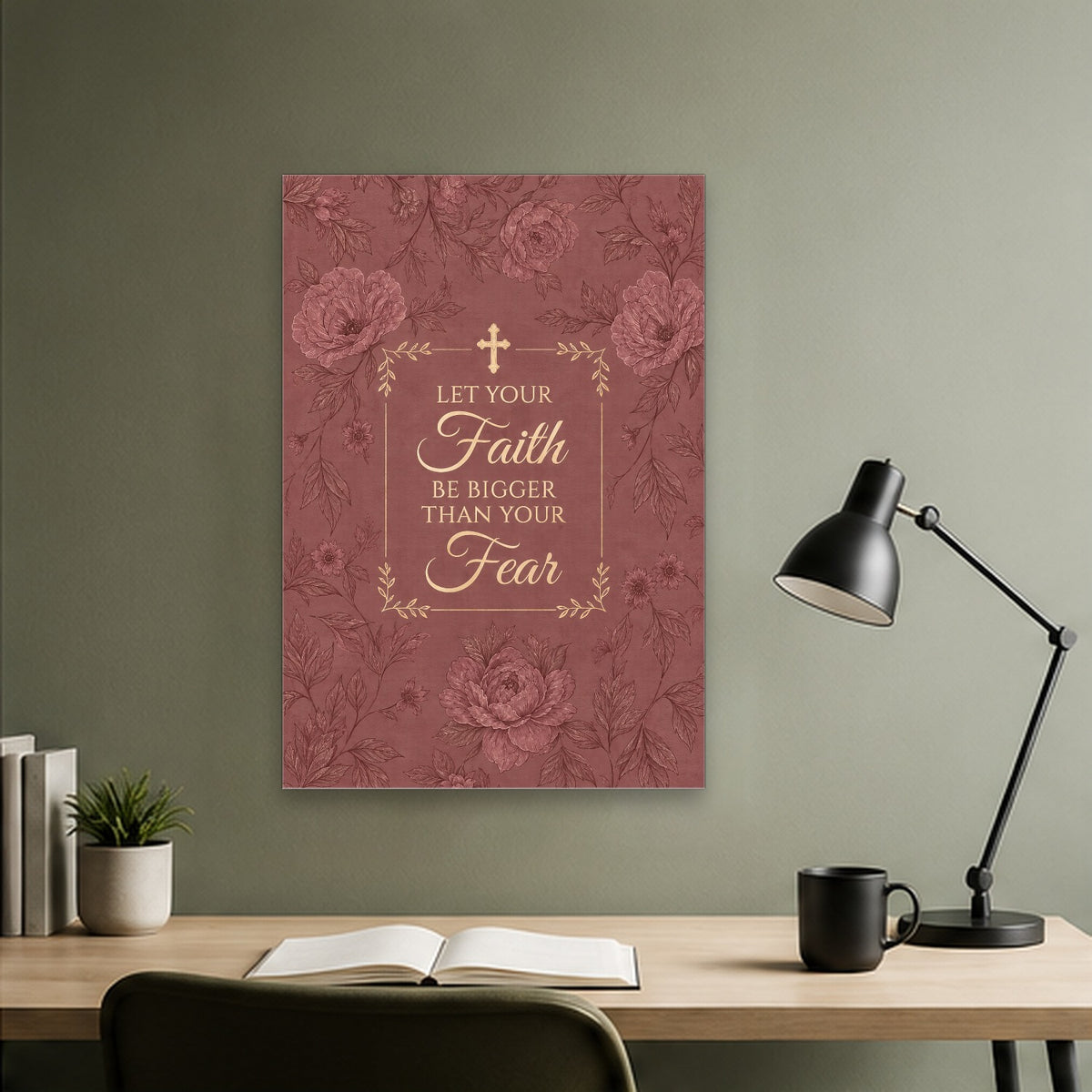 Faith Over Fear Canvas Wall Art - Catholic Wall Art, close-up of the print