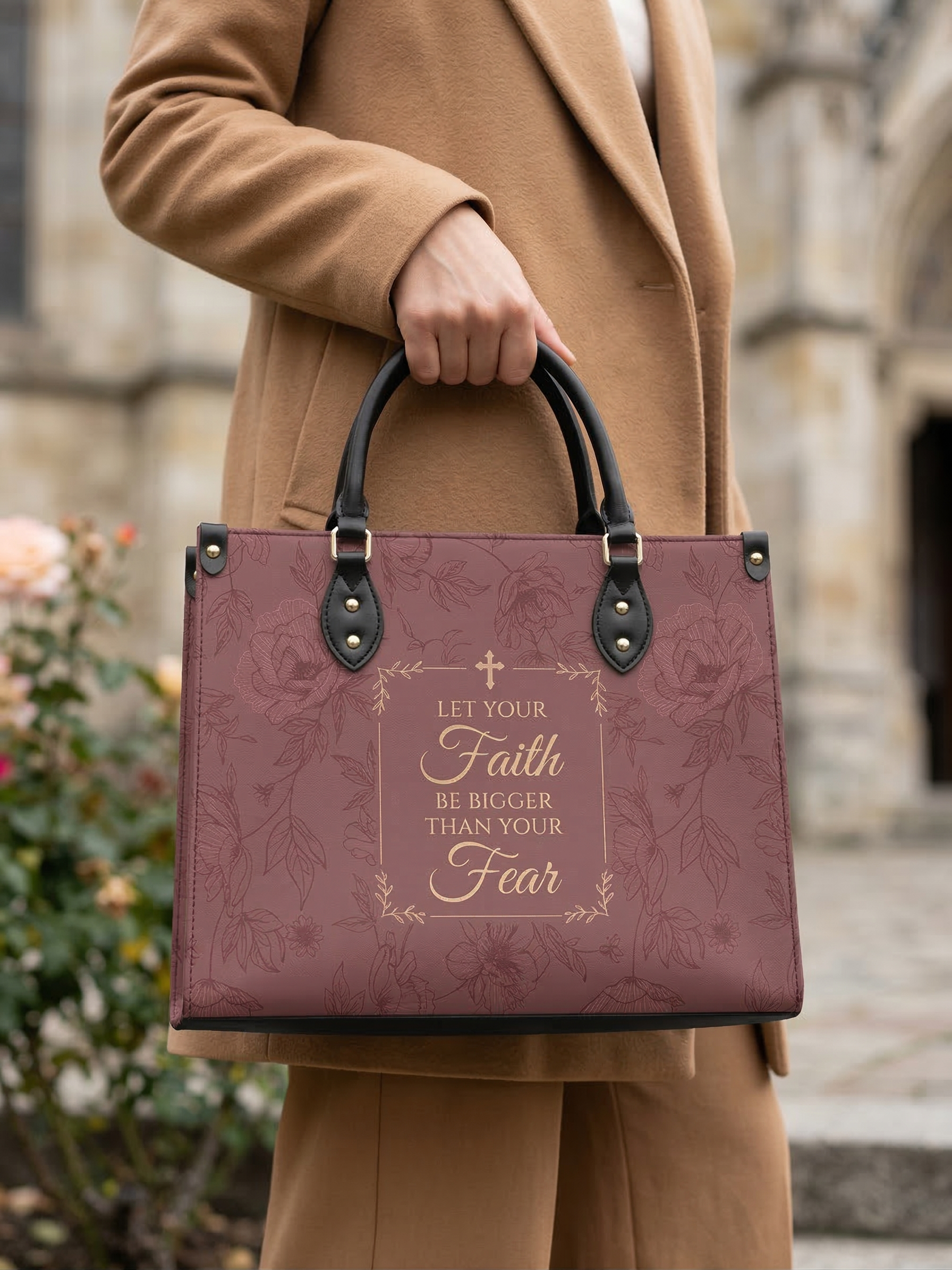 "Faith Over Fear" Leather Handbag