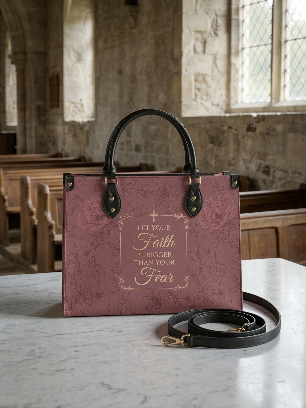 "Faith Over Fear" Leather Handbag