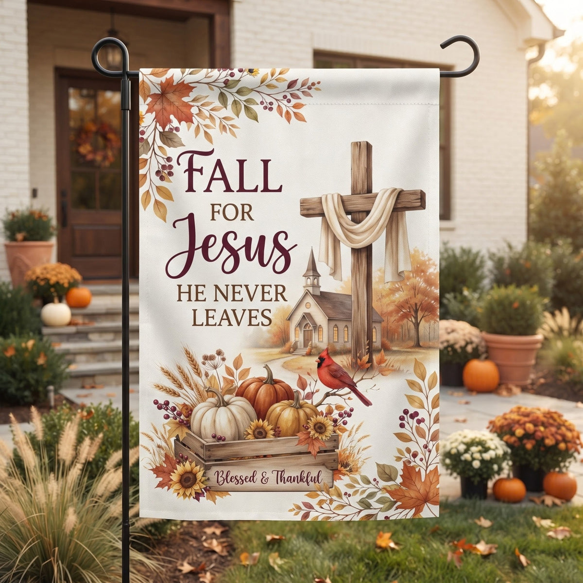 Fall for Jesus Garden Flag - Christian Garden Flag, front view