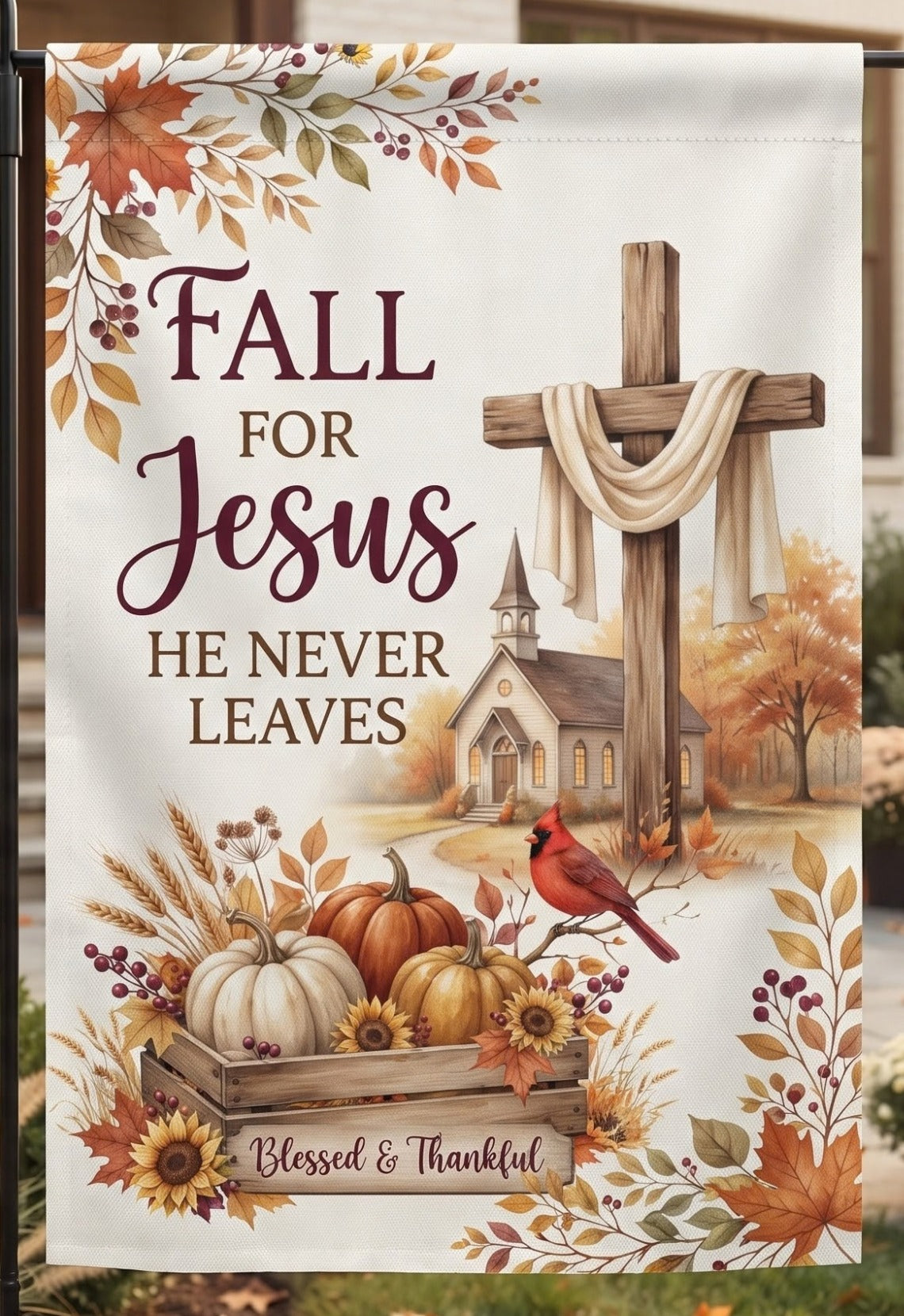 Fall for Jesus Garden Flag - Christian Garden Flag, detail view