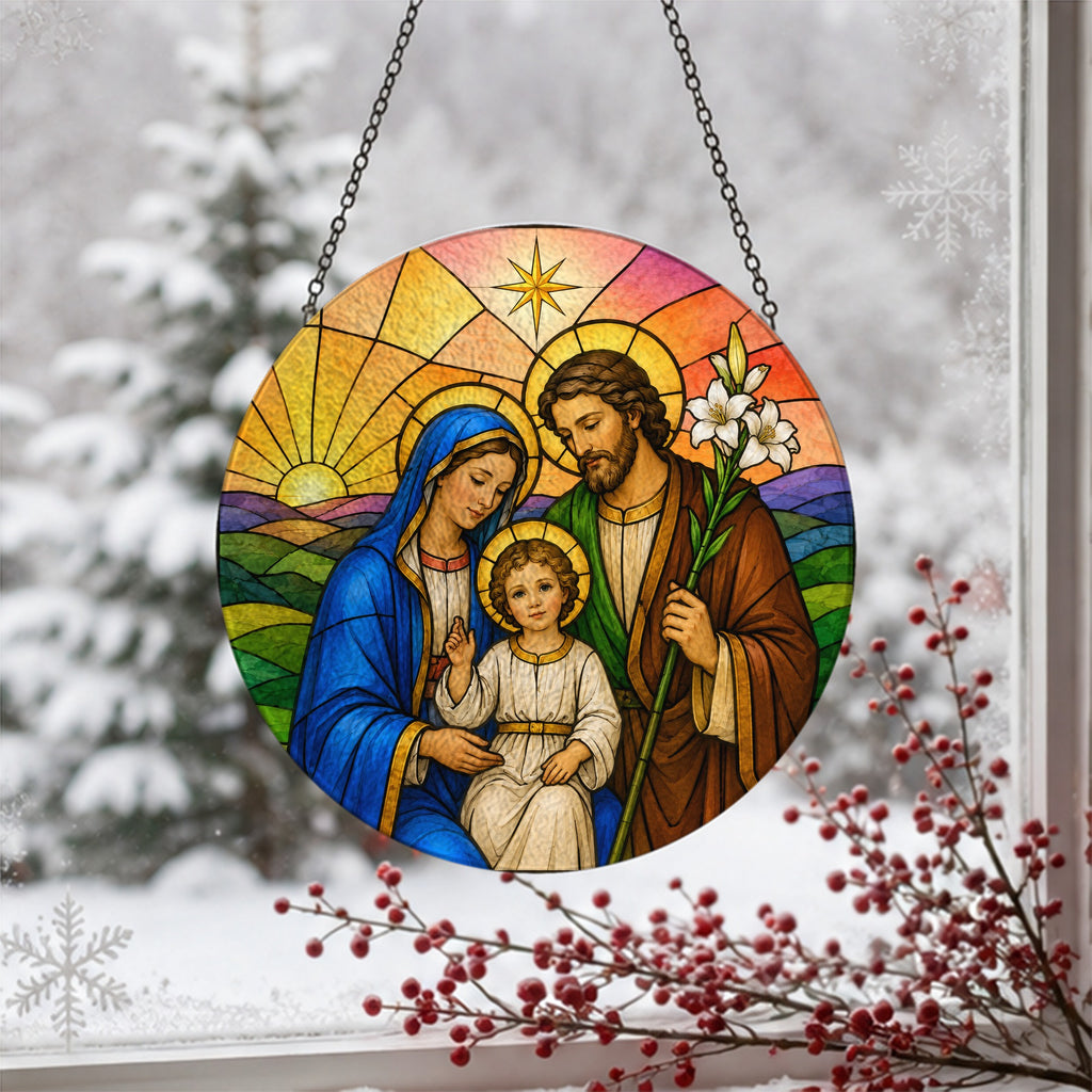Familia Sancta Glass Suncatcher - Catholic Suncatcher, detail view
