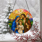 Familia Sancta Glass Suncatcher - Catholic Suncatcher, detail view