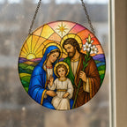 Familia Sancta Glass Suncatcher - Catholic Suncatcher, styled in the home