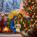 Familia Sancta Glass Suncatcher - Catholic Suncatcher, close-up of the print