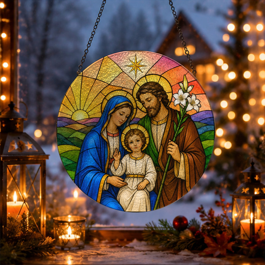 Familia Sancta Glass Suncatcher - Catholic Suncatcher, gift presentation